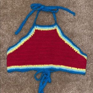 Vibrant Crochet Bikini Halter Top (S)